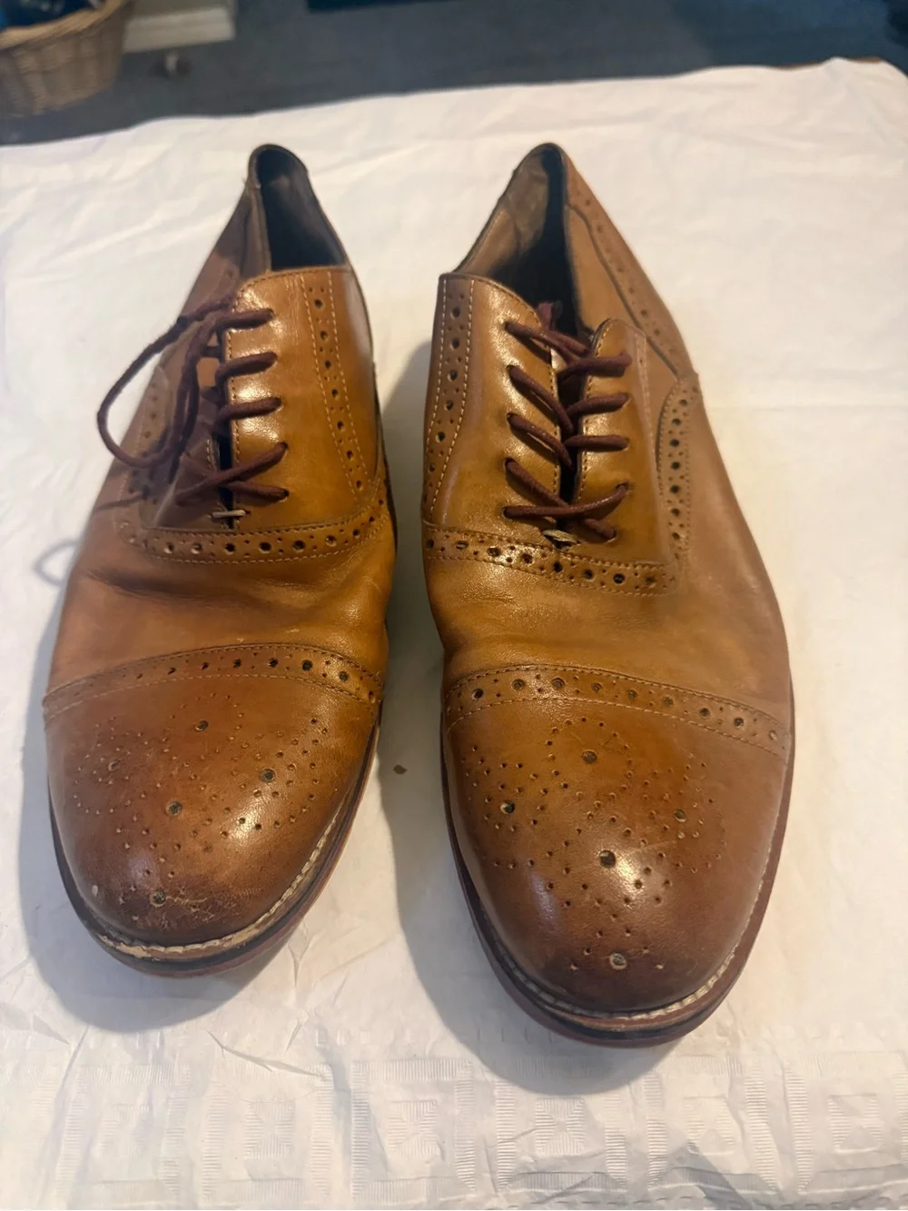 Johnston & Murphy Cognac Leather Wingtip Oxfords